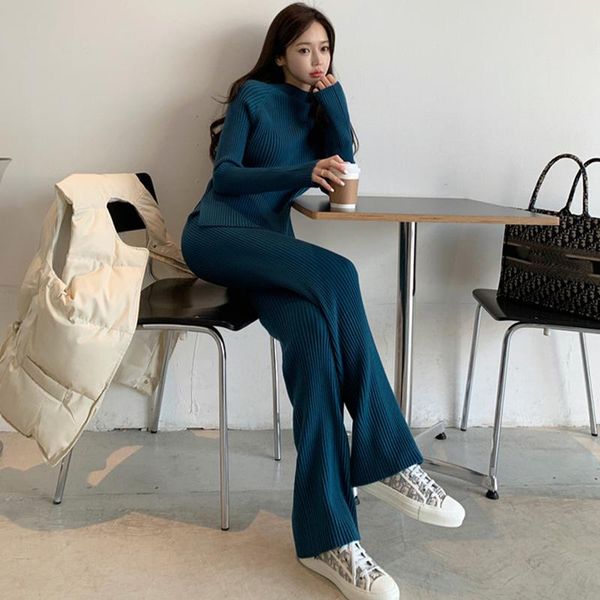 

women's two piece pants autumn winter long sleeve set sweater knitted and casual women fashion suit spring clothes, White