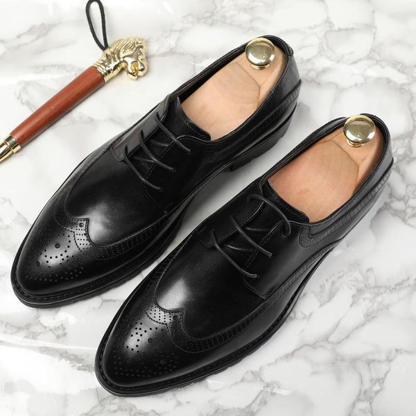 

dress shoes men's leather thick bottomed large size cowhide comfortable, Black