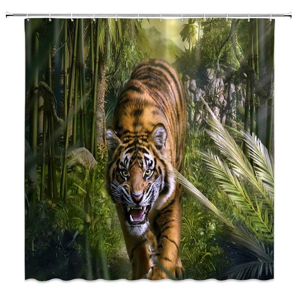 

sztnsm tiger shower curtain animal tropical jungle green plants fiercely tigers, 70x70 inch polyester fabric bathroom