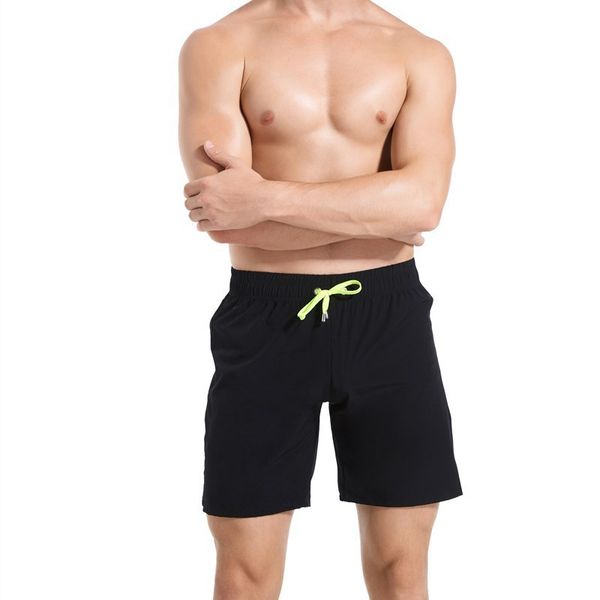 

men's beach pants solid color micro elastic straight swimwear trunks quick drying quarter shorts summer sports casual