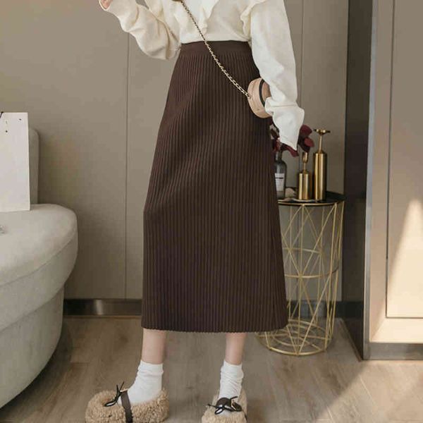 

skirts winter thickening rib knitted a-line calf long skirt coffee gray 7nwu, Black