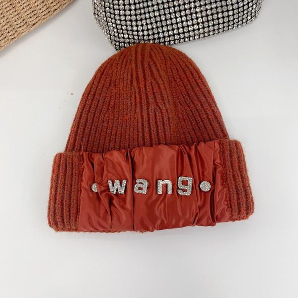 

beanies luxury rhinestone letter knitted hat for women satin stitching warm wool winter ear protection tide