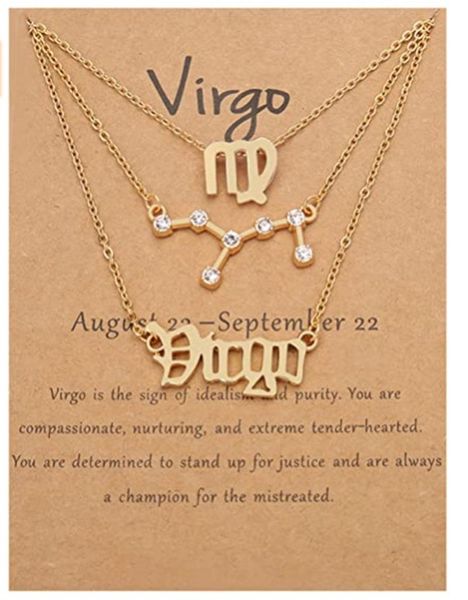 

chains 12 zodiac necklace twelve constellation letter symbols diamond three-piece, Silver