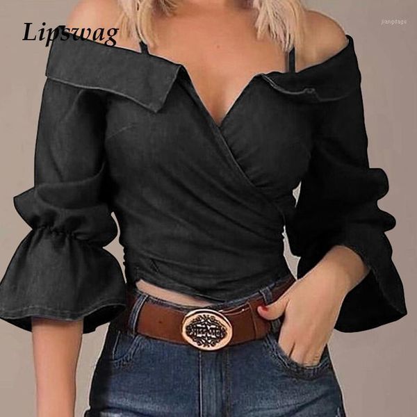 

women's blouses & shirts women off shoulder pleated v-neck blouse shirt fashion flare sleeve blusa pullover elegant casual streetwear l, White