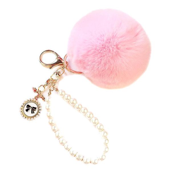 

keychains women lady chrming soft fluffy ball keyring beads pendant handbag key chain pom gift, Silver