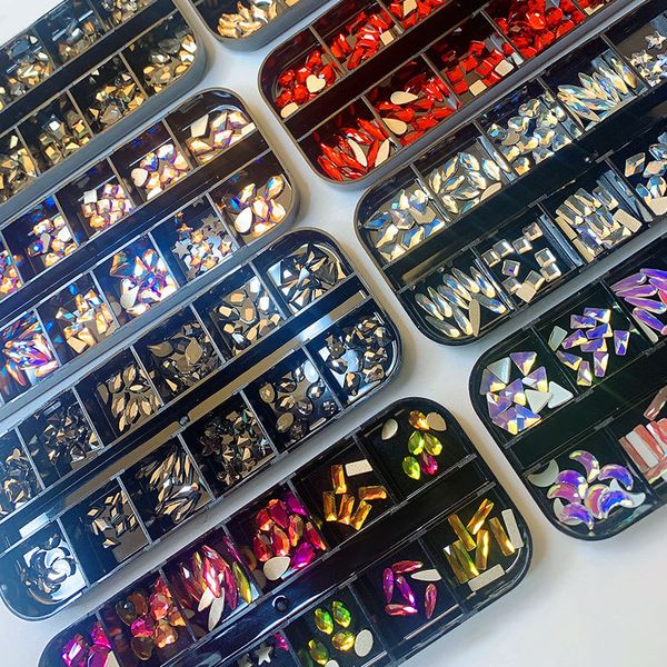 

ab flat back 3d rhinestones shiny stones nail art decorations mixed shape nails gems crystal strass accessories, Silver;gold