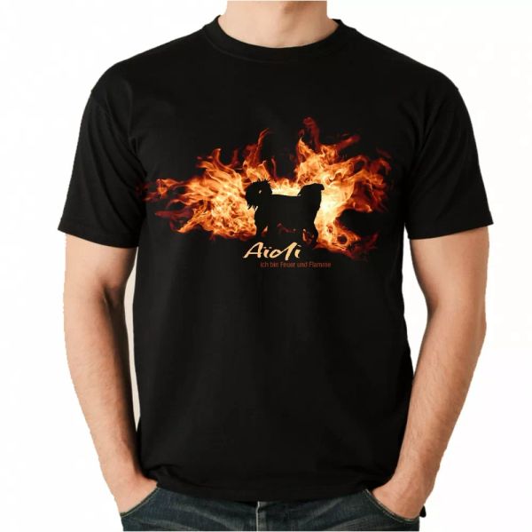 

t-shirt aidi fire and flame by siviwonder dog motif, White;black