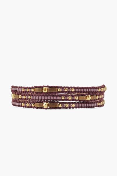 

tennis gold eggplant tila beads three wrap bracelet wax woven bracelets, Golden;silver