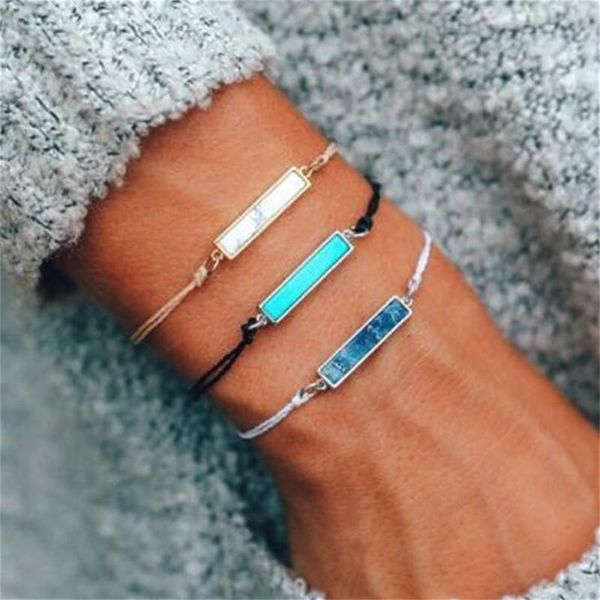 

charm bracelets buteeluvv handmade black rope fashion beach accessories bohemian blue white resin stone for women, Golden;silver