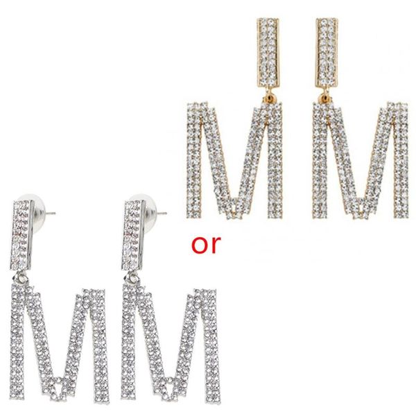 

dangle & chandelier letter m drop earrings for women alphabet crystal bridal big long wedding party jewelry, Silver