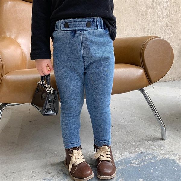 

2021 new girls thicken jeans autumn winter baby slim plus velvet warm denim pants fashion solid skinny trousers for girl 2-7 y, Blue
