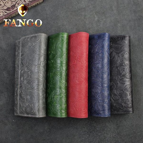 

style women wallets vintage handmade genuine leather man clutch large capactiy multi-card holder coin zipper purse, Red;black