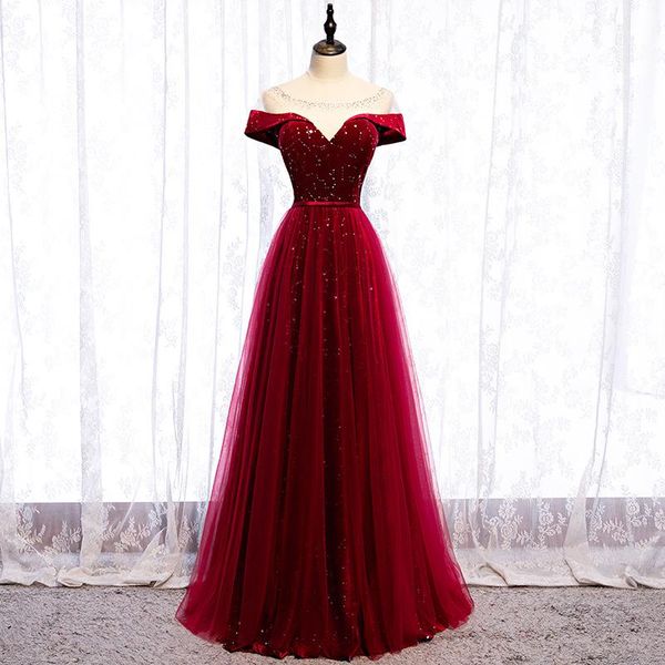 

ethnic clothing bling romantic evening party dress temperament o-neck bride wedding elegant a-line banquet noble hostess 3xl, Red