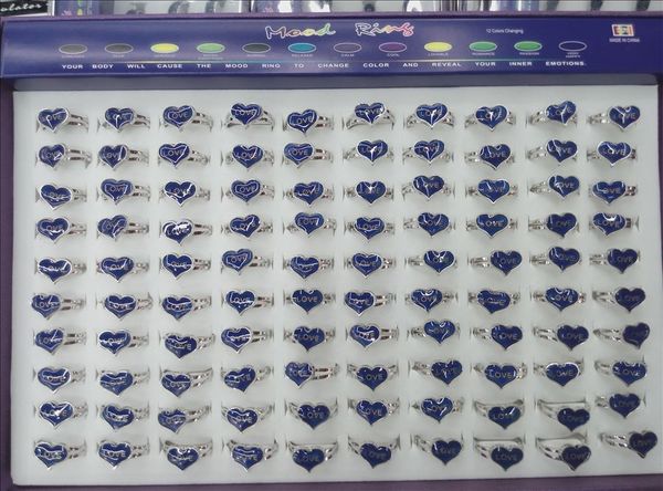 

love hearts mood ring emotion color changing adjustable rings 100pcs/lot, Silver