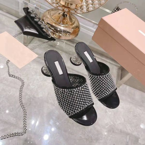 

2022ss spring women's slippers crystal hourglass shaped heel slippers, Black