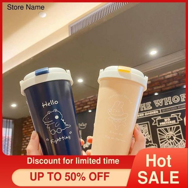 

water bottles creative coffee insulation cup portable double-layer stainless steel straw cartoon pot net red