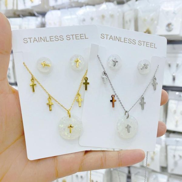 

earrings & necklace bohemia natural shell women cross stainless steel gold and silver color jewelry gift wholesale