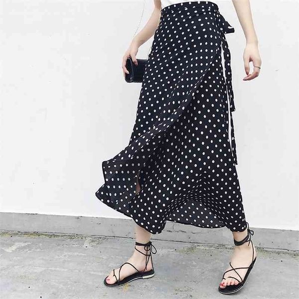 

bohemian high waist floral print summer skirts boho asymmetrical chiffon skirt maxi long for women 210621, Black