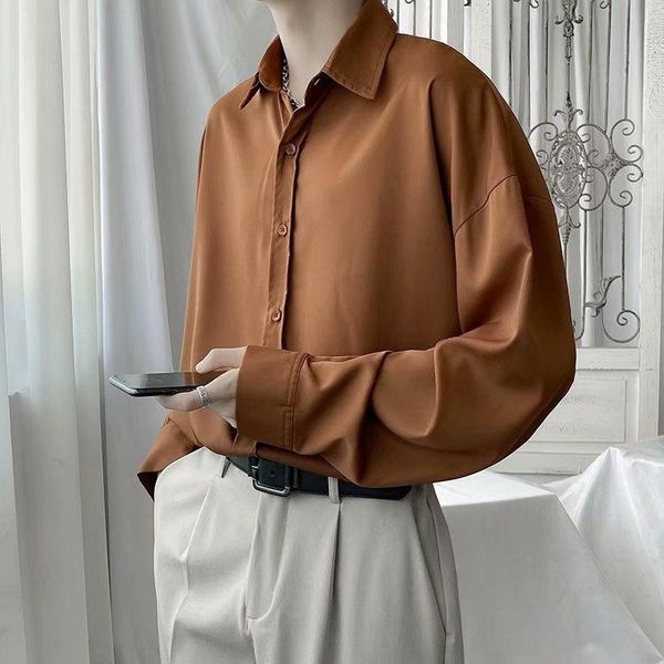 

men's casual shirts multicolor dress fashion business society mens korean loose long-sleeved men -2xl, White;black