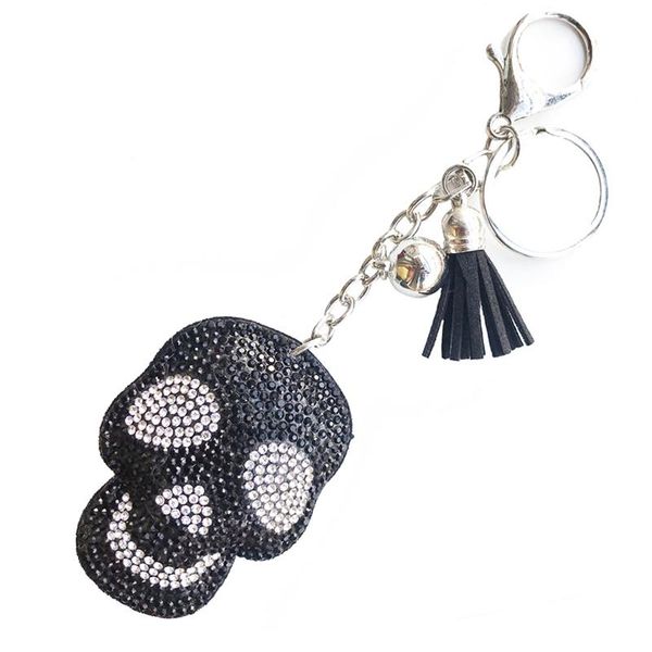 

keychains leather rhinestone keychain tassel crystal skeleton women holder bag car key ring fashion pendant punk jewelry, Silver