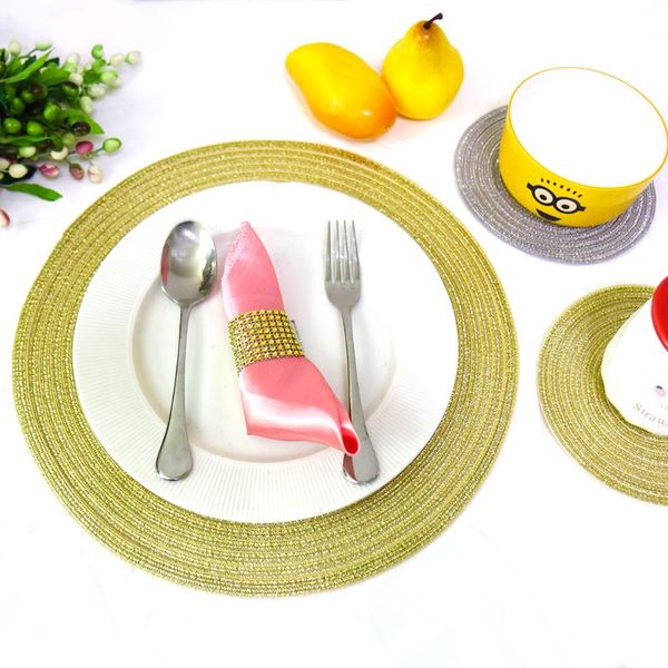 

mats & pads round placemats gold silver glitte washable for dining table mat non-slip placemat kitchen accessories decoration