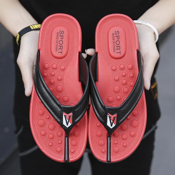 

slippers thick soled beach fashion flip flops for men leisure concise pu outside sewing solid platform mature summer shoes, Black