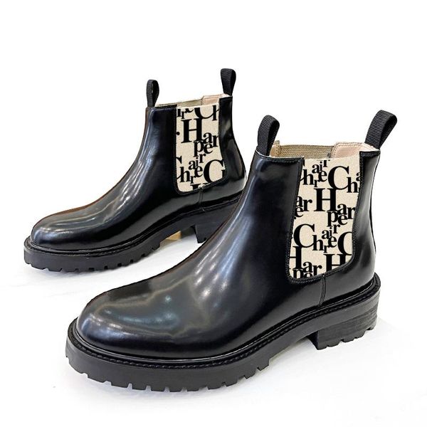 

boots french chare harper 2022 letter women's high oil wax cow leather counter authentic packing box, Black