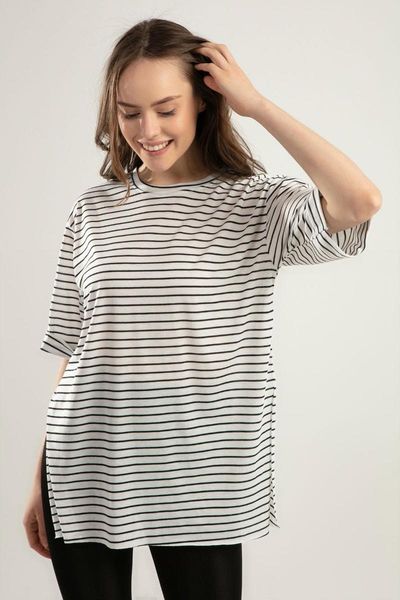 

women's t-shirt striped slit sport stylish 2021 fashion, White