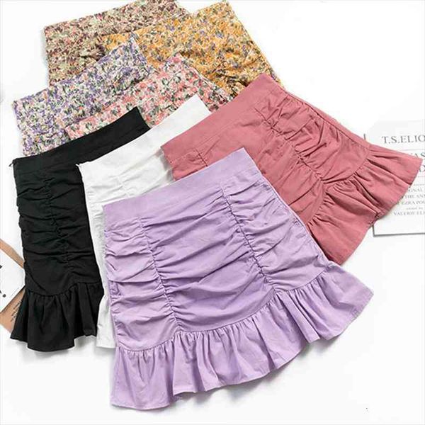 

faldas mujer moda high waist women skirt floral a-line summer korean short kawaii mini woman clothes, Black