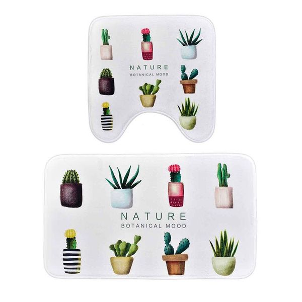 

bath mats set of soft mat u-shaped & rectangle potted printing absorbent anti-slip toilet rug for home (2pcs)