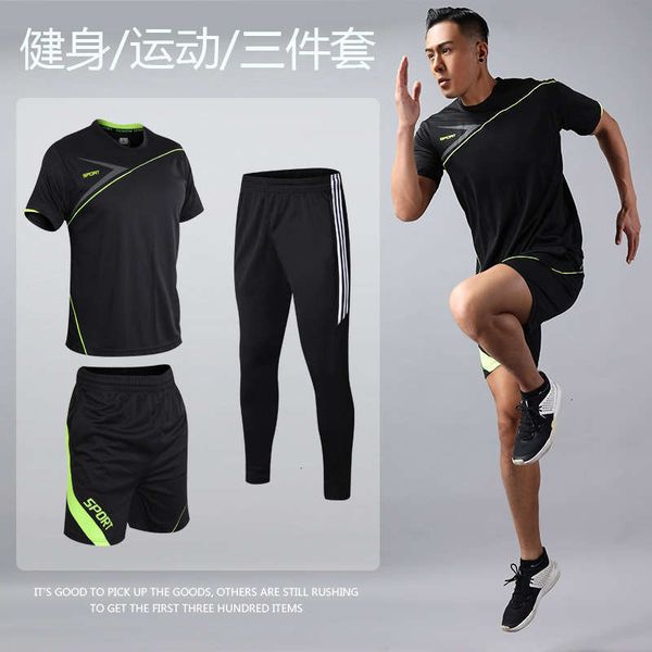 

tracksuits running men's summer casual half sleeve t-shirt short pants 3-piece exercise suit, Gray