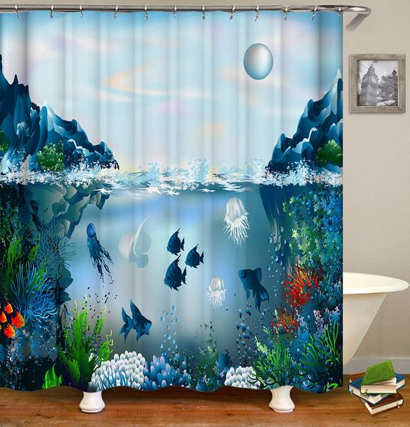 

cartoon ocean jellyfish seaweed sun protect privacy shower curtain, printed shower curtain is easy to remove