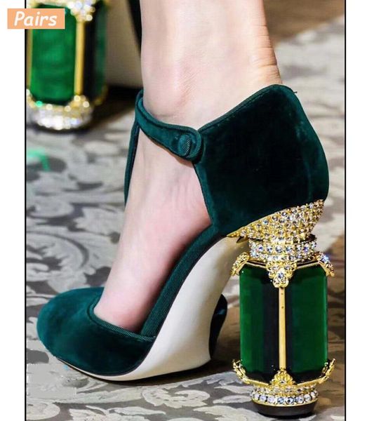 

square heels women pumps flock t strap shoes point toe crown crystal high heel office wedding sandals, Black
