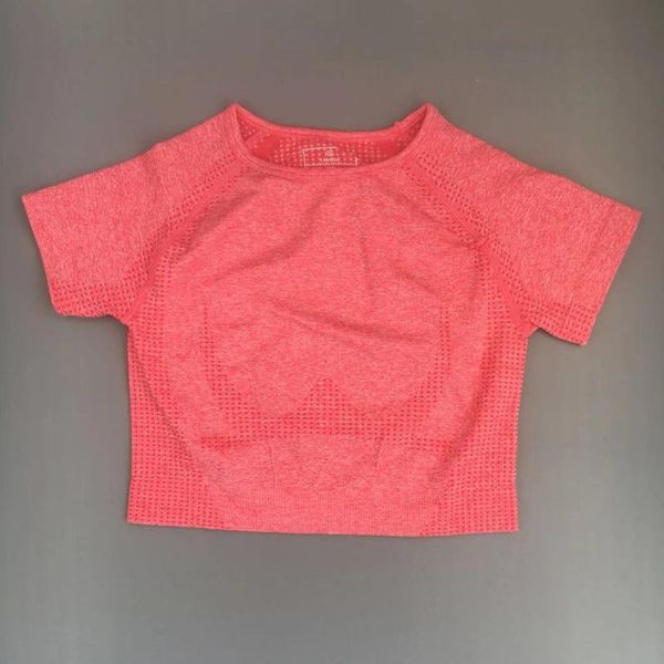 

women seamless yoga short sleeve crop shirt running fitness t-shirt sorkout gym dancing sportswear outfit