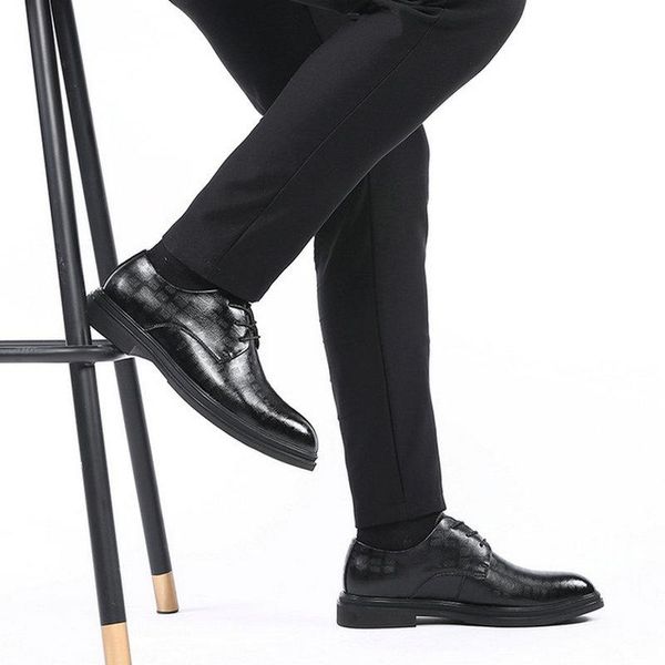 

dress shoes fashion lace up leather pointed toe men business wedding oxfords formal for male d12-48, Black