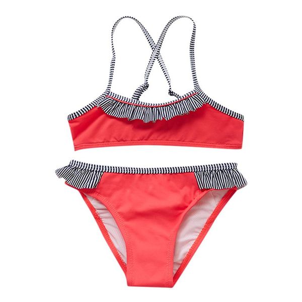 

swimsuit girls kids swimwear 3-14yrs toddler bikini set ruffle children's stripe beachwear biquini a40 one-piece suits