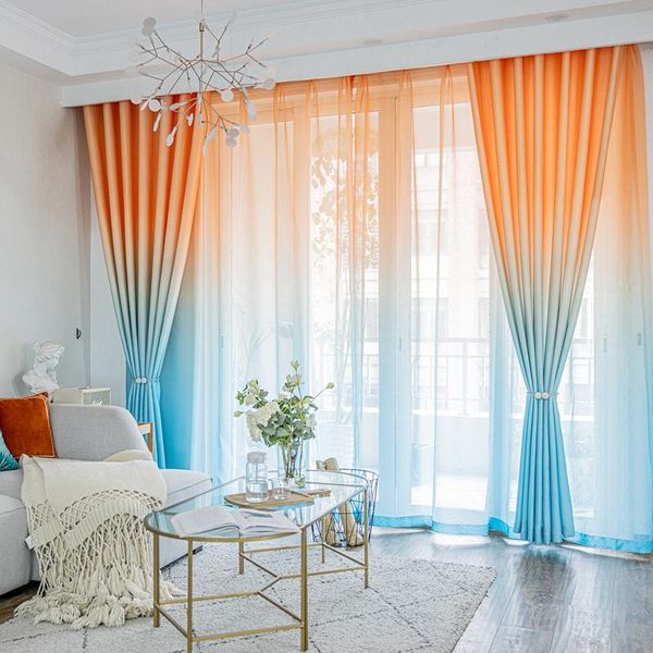 

colorful gradient curtain for girls bedroom living room fashion modern thick blackout window drapes tulle cortinas zh041e