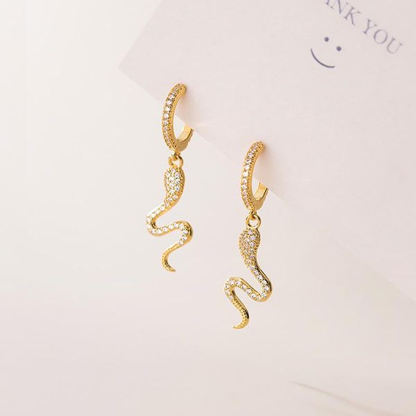 

hoop & huggie real 925 sterling silver earrings for women teen girls c snake crystal trendy earings fashion jewelry 2021, Golden;silver