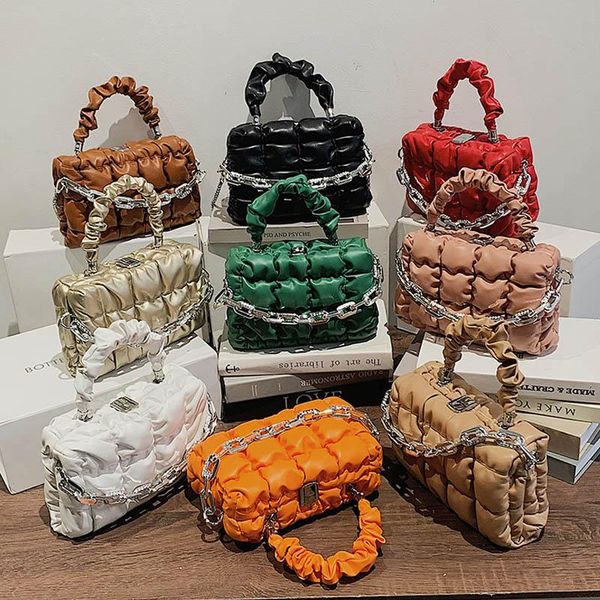 

evening bags woman designer handbags solid color pleated shoulder crossbody bag trend quality soft leather small square