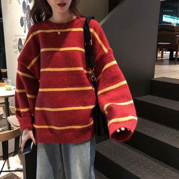 

oversized sweater women autumn winter loose casual knitted pullover 2021 korean style striped thick woman women's sweaters, White;black