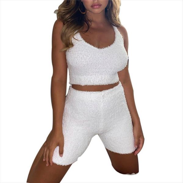 

casual solid sleepwear pyjamas womens pants sleeveless two piece suit home loose soft fashion leisure homewear autumn winter, White