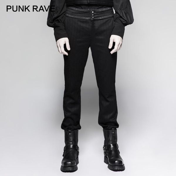 

steampunk gentleman striped woven men pants gothic vintage plate mid waist button straight trousers stage performance men's, Black