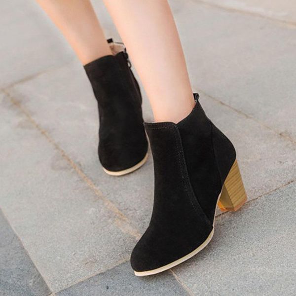 

boots masorini winter women solid european ladies shoes suede leather ankle with thick scrub size 35-39 w-191, Black
