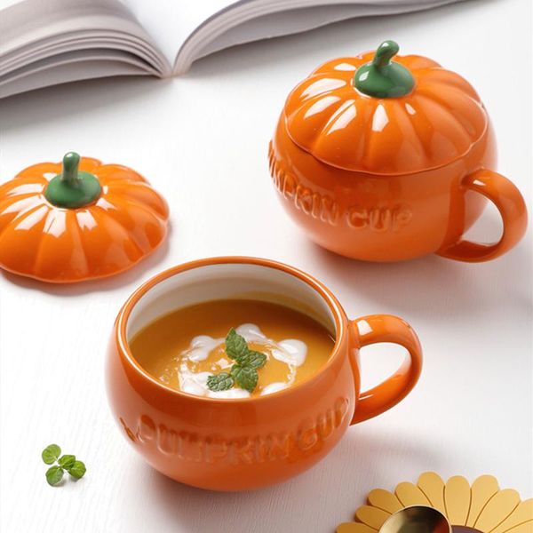 

mugs 250ml cute pumpkin shape mug with lid creative milk tea cup underglaze ceramic handmade kitchen office drinkware small soup bowl