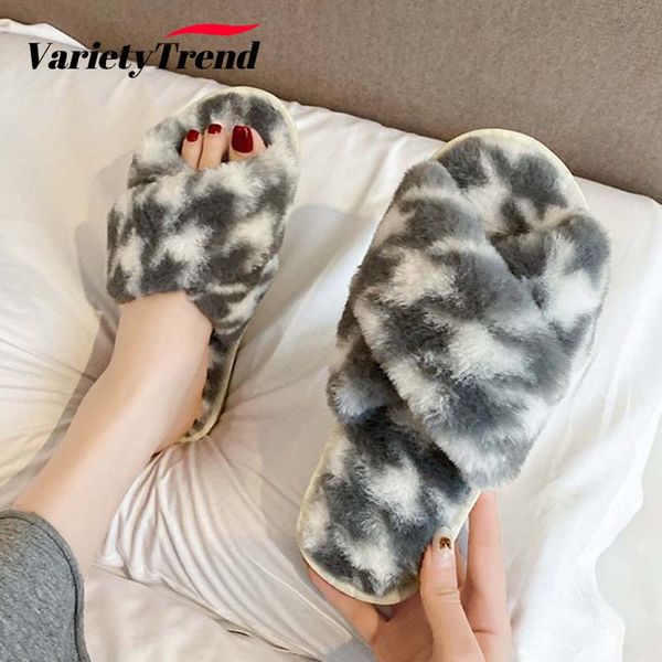 

women shoes winter plush slippers home comfortable non-slip slippers open toe cross plush slippers zapatillas de casa, Black