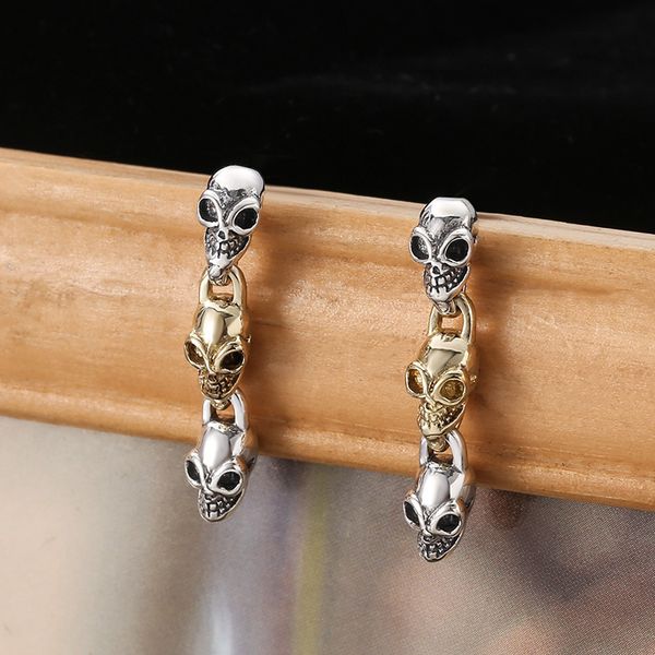

handmade 925 sterling silver skull charm link stud post dangle earring american european punk gothic vintage style designer luxury fine jewe