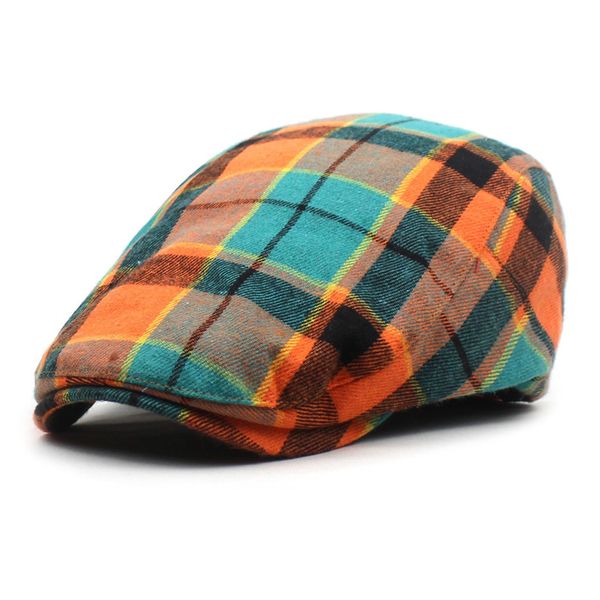 

spring summer plaid cotton newsboy caps men flat peaked cap women painter beret hats 30, Blue;gray