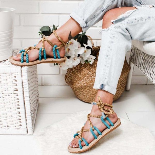 

sandals women woven sole rope female beach shoes fasten heel ethnic style, Black