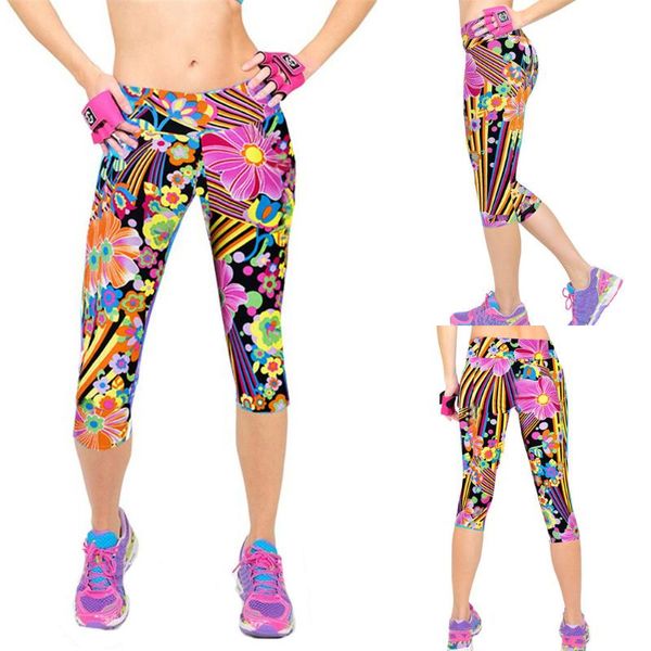 

yoga outfit women print high-waist hip stretch running fitness pants seven-minute sports athletic sportswear