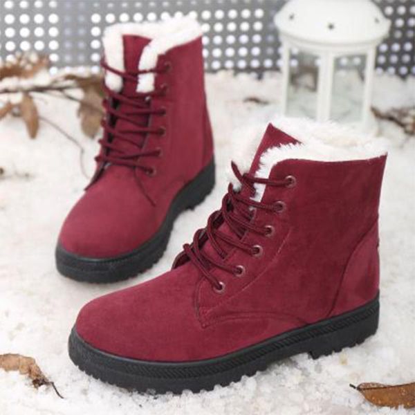 

boots woman snow for women winter warm shoes ladies lace up female platform short plush comfortable footwear plus size, Black